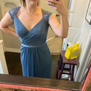 David’s Bridal steel blue size 8 bridesmaid dress